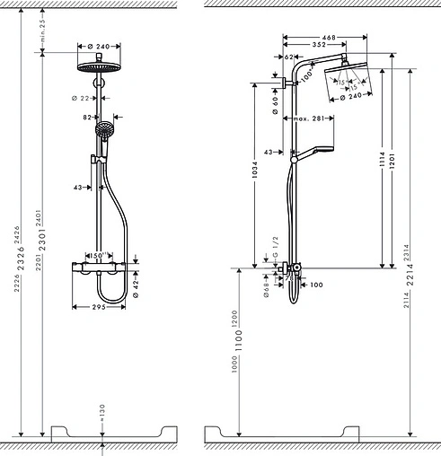 Душевая система с термостатом для душа Hansgrohe Crometta S 240 1jet EcoSmart хром 27268000