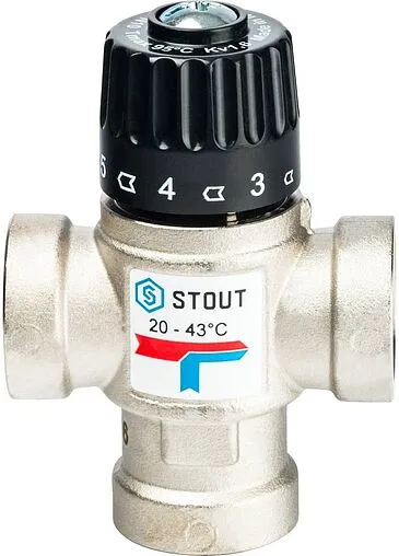Трехходовой термостатический смесительный клапан ¾&quot; +20...+43°С Kvs 1.6 Stout SVM-0010-164320