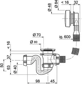 Слив-перелив для ванны Wirquin SB600 хром 30717569 Слив-перелив для ванны Wirquin SB600 хром 30717569, 2