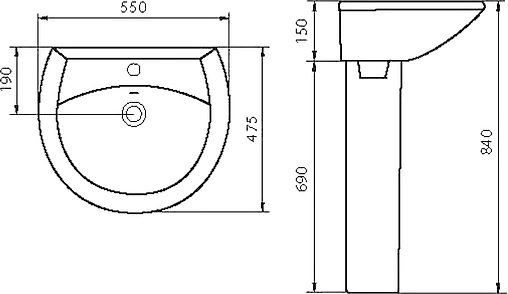 Раковина Sanita Аттика 55 белый WB.PD/Attica/55-C/WHT.G/S1