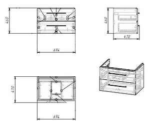 Тумба под умывальник подвесная Cersanit Lara 70 белый 64135 Тумба под умывальник подвесная Cersanit Lara 70 белый 64135, 2
