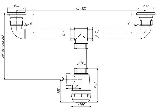 Сифон бутылочный для двойной мойки Ани Пласт Грот A3000 Сифон бутылочный для двойной мойки Ани Пласт Грот A3000