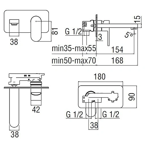 Смеситель для раковины из стены Nobili Up хром UP94198/1CR