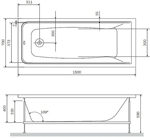Ванна акриловая Am.Pm Gem 150x70 W90A-150-070W-A1