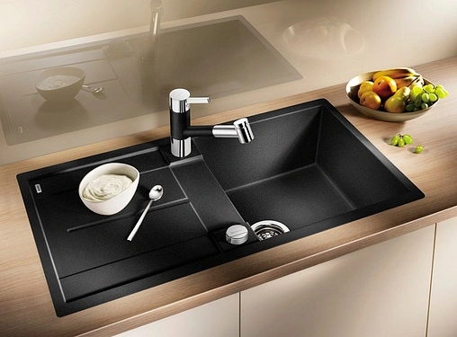 Смеситель для кухни с выдвижным изливом Blanco Tivo-S Silgranit чёрный/хром 526279