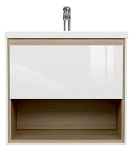 Тумба-умывальник подвесная Cersanit Louna 60 белый/дуб Эврика 64070+ Тумба-умывальник подвесная Cersanit Louna 60 белый/дуб Эврика 64070+, 3