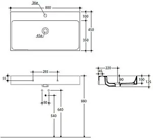Раковина Kerasan Cento 80 белый 353301*1 Раковина Kerasan Cento 80 белый 353301*1, 2
