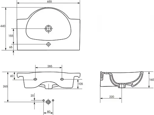 Раковина Cersanit Nati 65 белый S-UM-NAT65/1-w