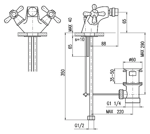 Смеситель для биде Rav Slezak Morava retro хром MK145.5