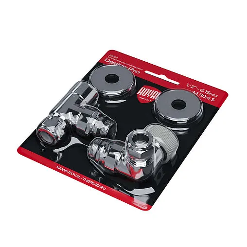 Комплект вентилей терморегулирующих трехосевых 15x1.0 x ½&quot;н Royal Thermo Design Pro хром RATVXT11215CH