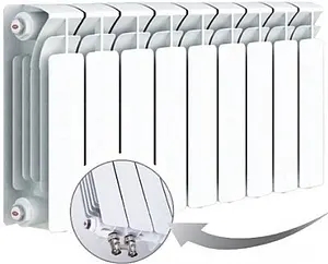 Радиатор биметаллический 9 секций нижнее правое подключение Rifar Base Ventil 350 RBVR35009 Радиатор биметаллический 9 секций нижнее правое подключение Rifar Base Ventil 350 RBVR35009, 1