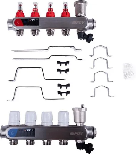 Группа коллекторная с расходомерами 4 отвода 1&quot;в/в x ¾&quot;ек FDV S1103C-2/4