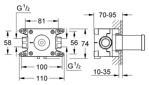 Скрытая часть для шлангового подсоединения Grohe Grohtherm F 35034000