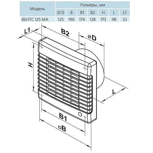 Вентилятор вытяжной Вентс 125 МА белый