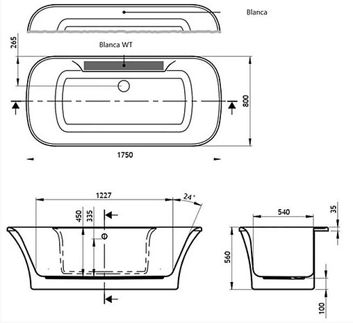 Ванна акриловая отдельностоящая Vagnerplast Blanca WT 175x80 VPBV175BLA7WTX-04