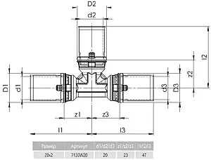 Тройник пресс соединительный 20мм Comap MultiSkin 7130W20 Тройник пресс соединительный 20мм Comap MultiSkin 7130W20, 2