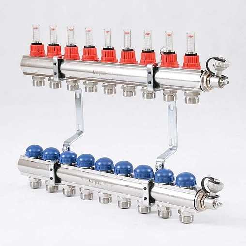 Группа коллекторная с расходомерами 9 отводов 1&quot;в/в x ¾&quot;ек Uni-fitt 440E4309
