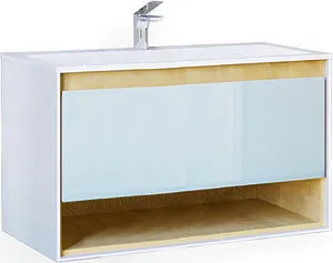 Тумба-умывальник подвесная Jorno Glass 100 белый/дуб сонома Gla.01.97/P/W+Mol.08.100/W Тумба-умывальник подвесная Jorno Glass 100 белый/дуб сонома Gla.01.97/P/W+Mol.08.100/W, 1