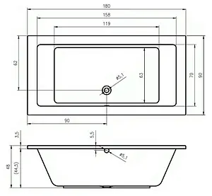 Ванна акриловая Riho LUSSO 180x90 B026001005, 5
