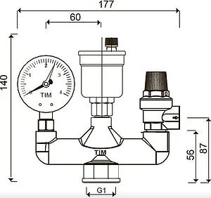 Группа безопасности котла до 50 кВт 1&quot; 1.5 бар TIM JH1025-1.5, 2