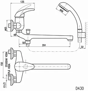 Смеситель для ванны с длинным изливом Rav Slezak Dunaj хром D457.5/1, 2