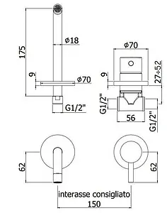 Смеситель для раковины из стены Paffoni Light чёрный матовый LIG006NO70 Смеситель для раковины из стены Paffoni Light чёрный матовый LIG006NO70, 2