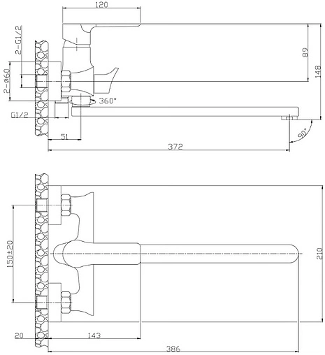 Смеситель для ванны с длинным изливом Rossinka хром RS35-32PC