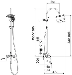 Душевая система со смесителем для ванны IDDIS Oldie бронза OLDBR3Fi06, 2