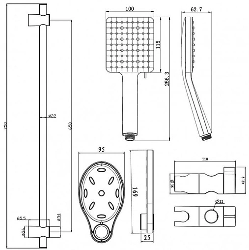Душевая стойка Swedbe Hermes чёрный матовый 5108B