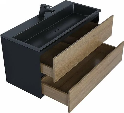 Тумба под умывальник подвесная Uperwood Barsa 100 дуб сонома/чёрный матовый 293020540 Тумба под умывальник подвесная Uperwood Barsa 100 дуб сонома/чёрный матовый 293020540