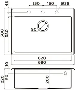 Мойка кухонная Omoikiri Tedori 68-BL черный 4993964, 2