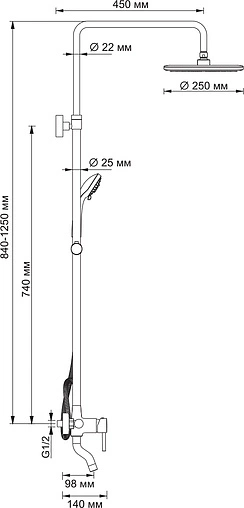 Душевая система со смесителем для ванны Wasserkraft хром A14401