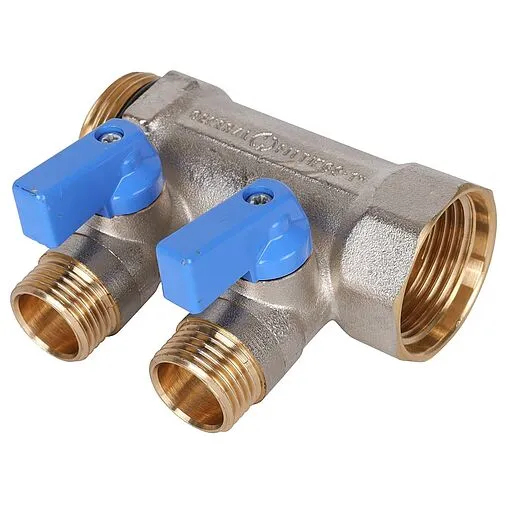 Коллектор запорный проходной 2 отвода синий 1&quot;в/н x ½&quot;н Stout SMB 6211 011202