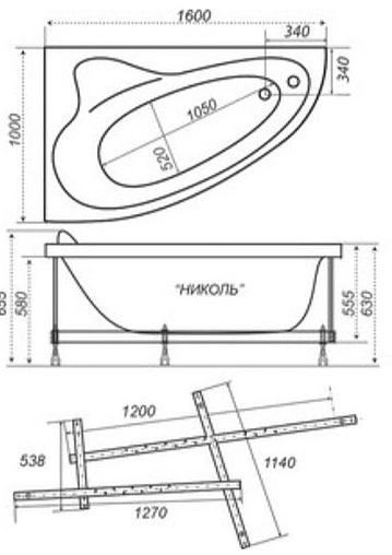 Ванна акриловая Triton Николь 160x100 R Щ0000003006