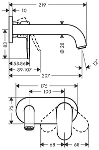 Смеситель для раковины из стены Hansgrohe Vernis Blend чёрный матовый 71576670 Смеситель для раковины из стены Hansgrohe Vernis Blend чёрный матовый 71576670, 2