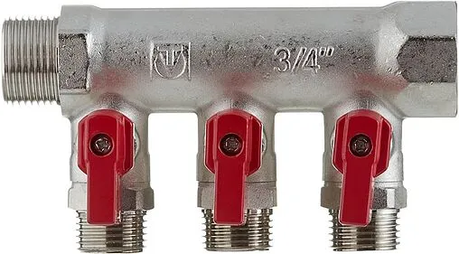 Коллектор запорный проходной 3 отвода ¾"в/н x ½"к Valtec VTc.580.N.0503 Коллектор запорный проходной 3 отвода ¾"в/н x ½"к Valtec VTc.580.N.0503