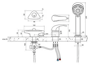 Смеситель на борт ванны на 3 отверстия Ravak Rosa RS 025.00 хром X07P003, 2