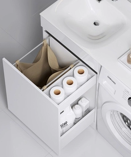 Тумба-умывальник напольная над стиральной машиной Aqwella Forma 55 R белый FOR0105KR+FOR.11.04.D-R