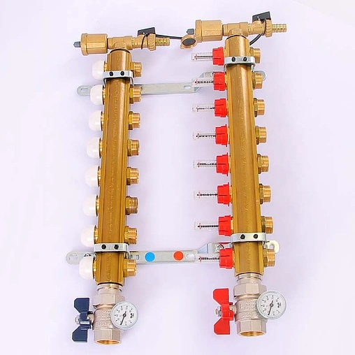 Группа коллекторная с расходомерами 8 отводов 1&quot;в/в x ¾&quot;ек Tiemme 3870003