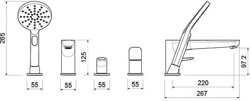 Смеситель на борт ванны на 4 отверстия Aquatek Бетта хром AQ1148CR