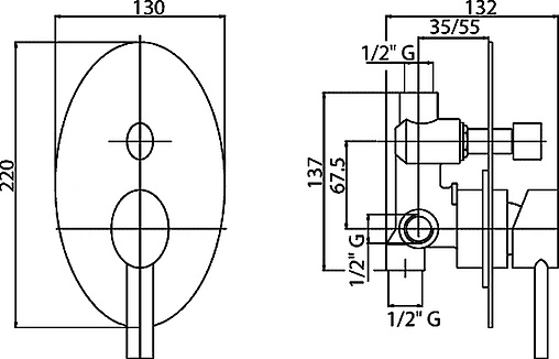 Смеситель для ванны скрытого монтажа Cezares Over хром OVER-VDIM-01-Cr