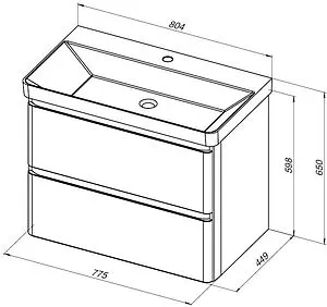 Тумба-умывальник подвесная Aquanet Эмбер 80 чёрный матовый 00330468+11080-KL, 2