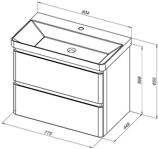 Тумба-умывальник подвесная Aquanet Эмбер 80 чёрный матовый 00330468+11080-KL
