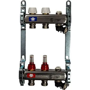 Группа коллекторная с расходомерами 5 отводов 1&quot;в/в x ¾&quot;ек Stout SMS-0927-000005, 1