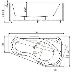 Ванна акриловая Aquatek Медея 170х95 R с каркасом (вклеенный) MED180-0000012, 2