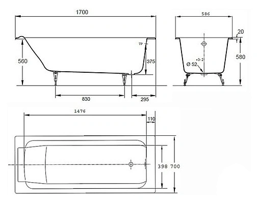 Ванна чугунная Jacob Delafon Parallel 170x70 E2948-00 Ванна чугунная Jacob Delafon Parallel 170x70 E2948-00