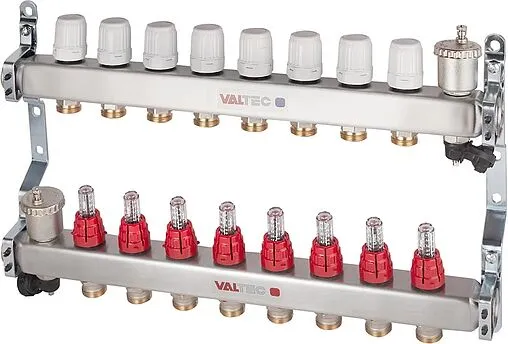 Группа коллекторная с расходомерами 10 отводов 1&quot;в/в x ¾&quot;ек Valtec VTc.586.EMNX.0610