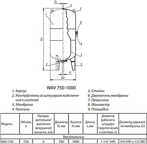 Гидроаккумулятор Wester 750л 10 бар WAV 750, 2