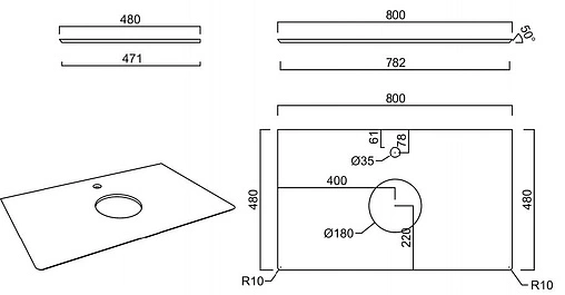 Столешница для накладных раковин Kerama Marazzi Plaza Classic PL1 80 парнас пепельный лаппатированный PL1.SG570002R\80