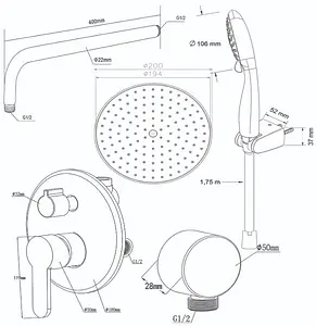 Душевая система со смесителем для душа Swedbe Platta хром 5538, 2